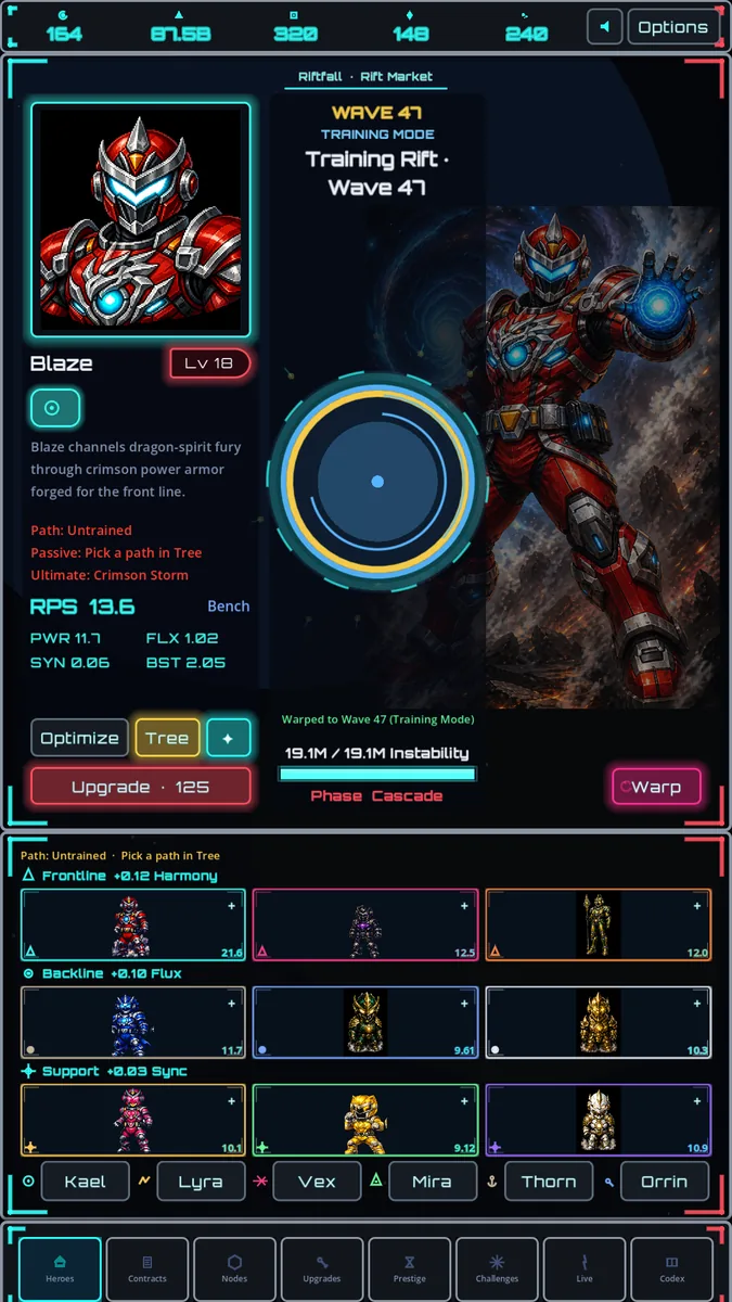 Cosmic Rift Rangers screenshot of the hero roster